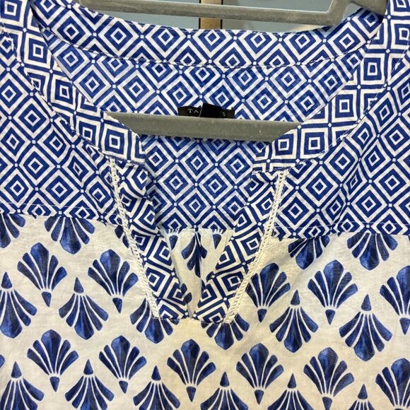 Talbots Woman Fringe Popover Printed Fans Tunic Tassel Hem Cotton - Picture 4 of 8